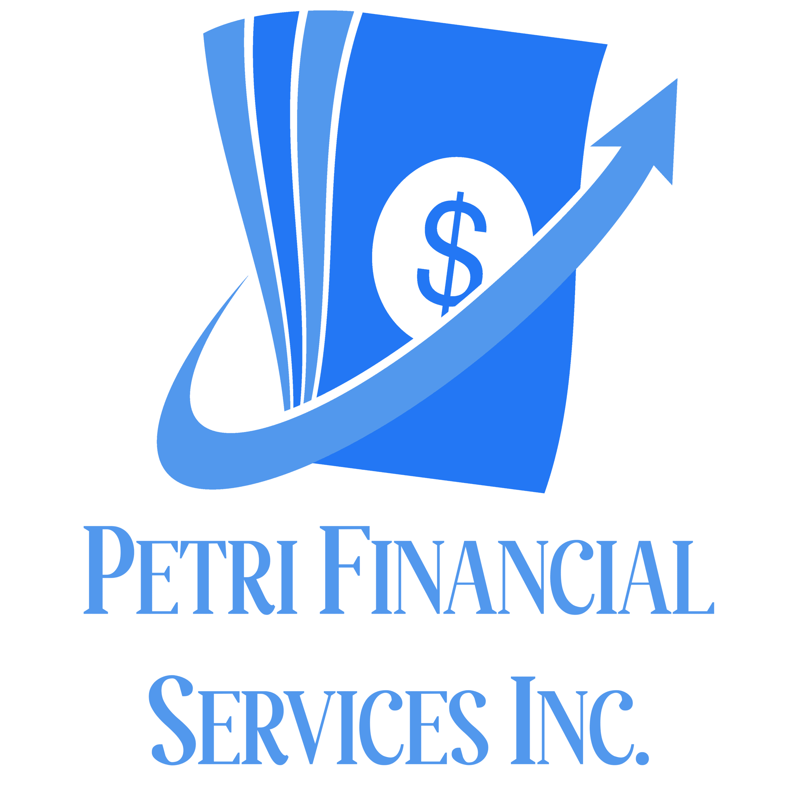 Petri Financial Services logo in blue with upward arrow design